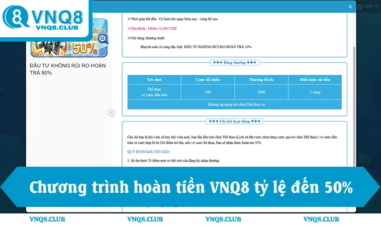 Chương trình hoàn tiền VNQ8 áp dụng cho mảng thể thao, tỷ lệ đến 50%