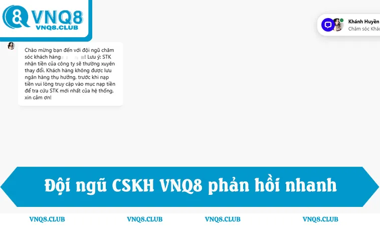Đội ngũ CSKH VNQ8 phản hồi trong 2 phút qua livechat, telegram