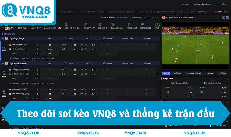 Người chơi theo dõi soi kèo VNQ8 và thống kê trận đấu trên sảnh thể thao